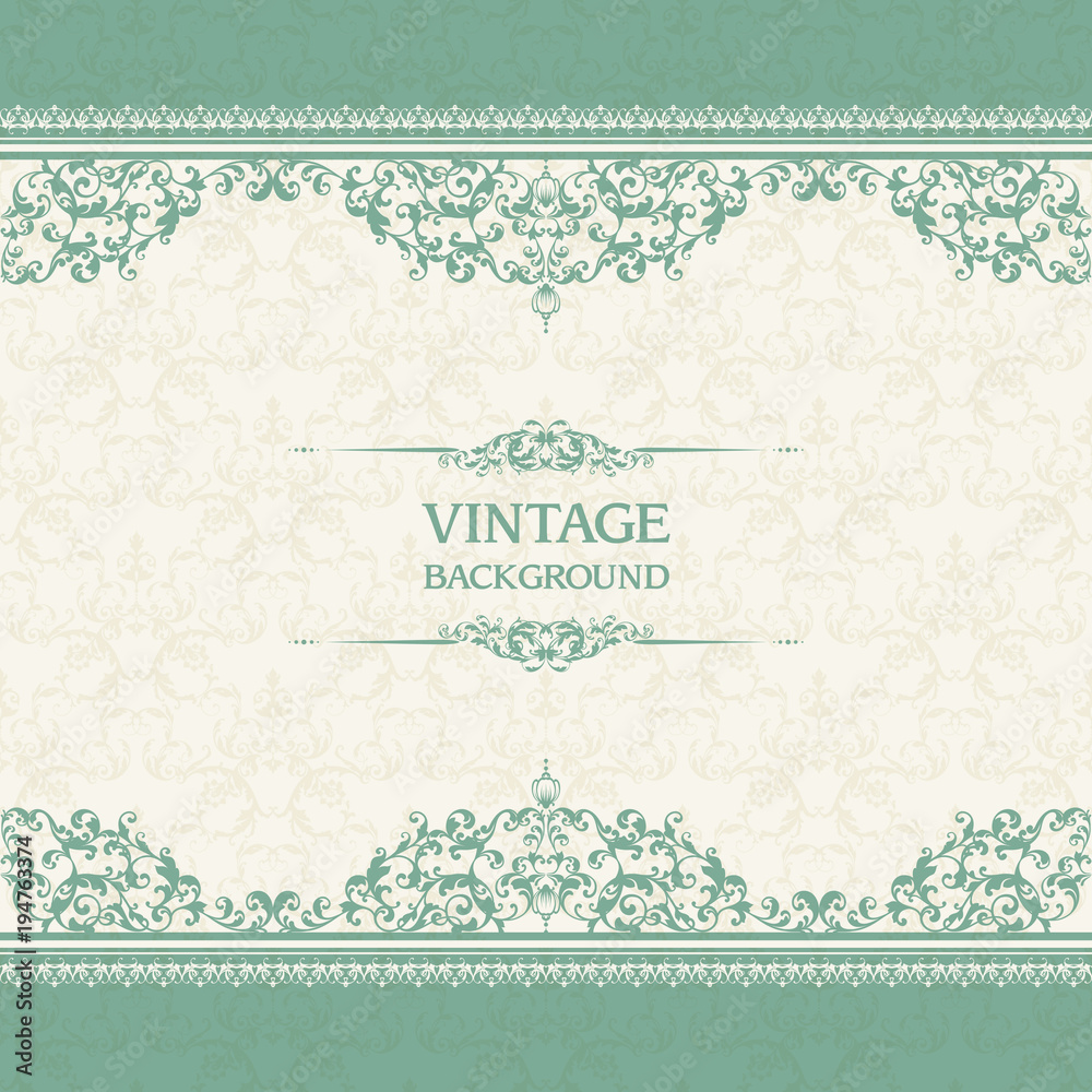 Vintage template with pattern and ornate borders. Ornamental lace pattern for invitation, greeting card, certificate.