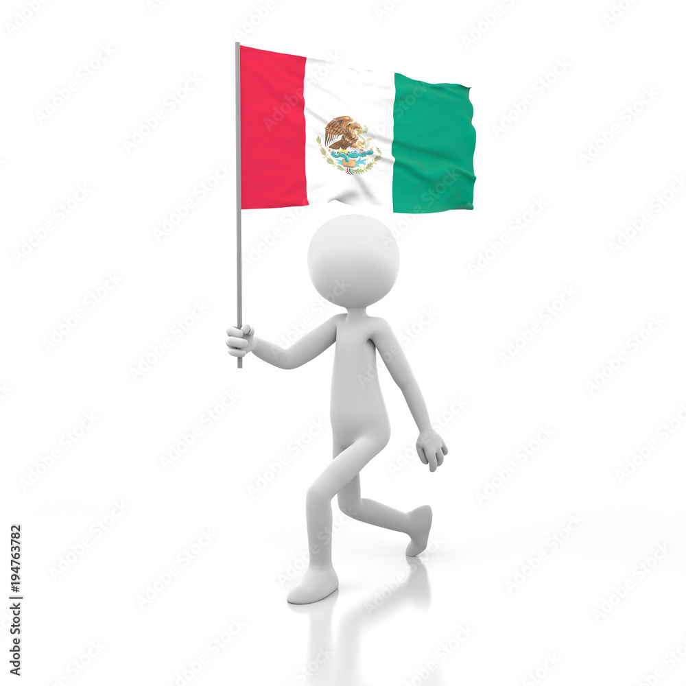 Small Person Walking with Mexico Flag in a Hand. Small Person Walking with Mexico Flag in a Hand.