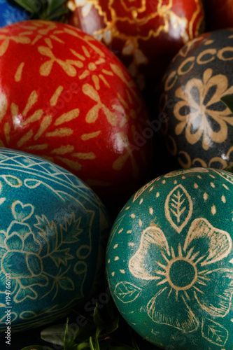 Bristol, England - April 9, 2012: Easter decoration. Hand painted eggs. 