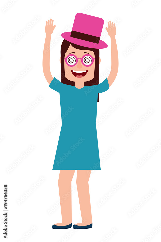 happy young woman with glasses and hat celebration vector illustration happy young woman with glasses and hat celebration vector illustration