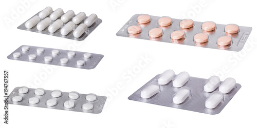 A set of pills isolated on white background