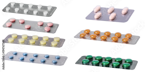 A set of pills isolated on white background