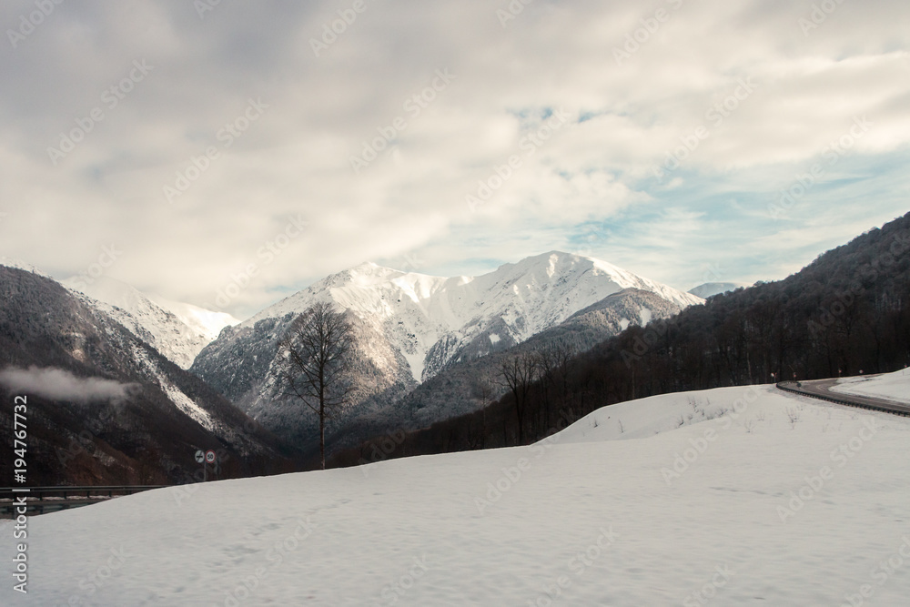Obraz premium mountain peaks white snow sochi in winter