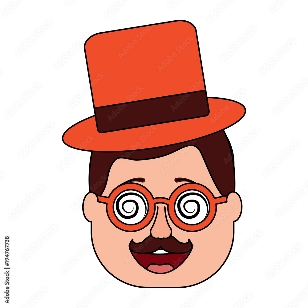 smiling face man with glasses jester hat and mustache vector illustration smiling face man with glasses jester hat and mustache vector illustration