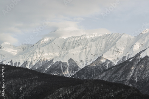 mountain peaks white snow sochi in winter