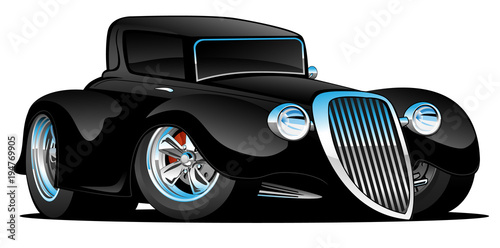 Fotografie Black Hot Rod Classic Coupe Custom Car Cartoon Vector Illustration