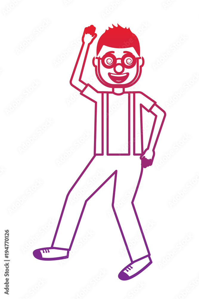 happy man with clown mask glasses and gloves vector illustration gradient color image
