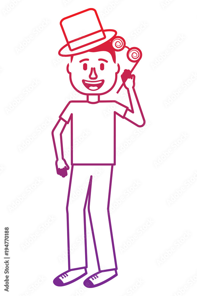 young man standing crazy glasses and hat humor vector illustration gradient color image young man standing crazy glasses and hat humor vector illustration gradient color image