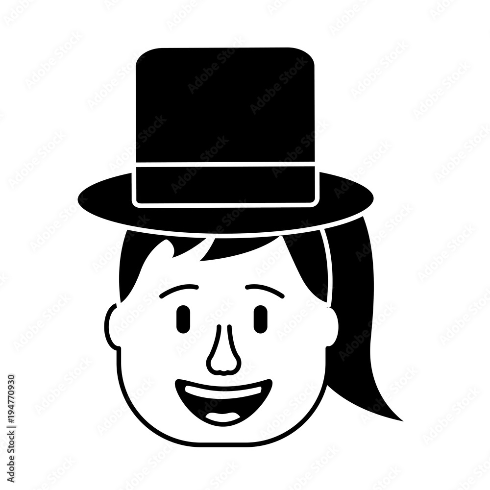 laughing face woman with hat enjoy vector illustration black and white design