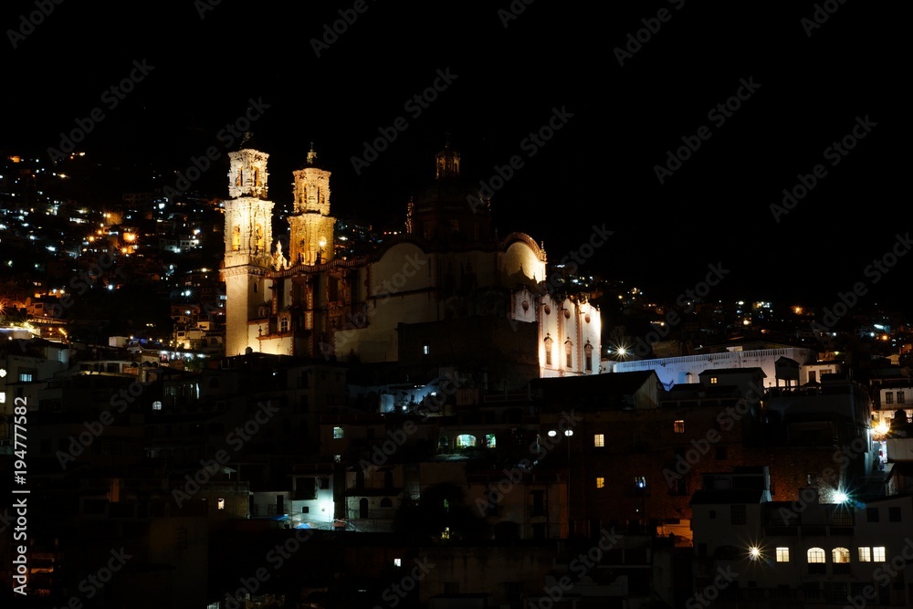 Taxco de Alarcon, night view with Church of Santa Prisca