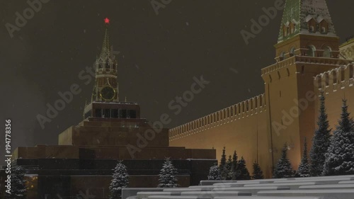 Spasskaya tower of Kremlin, night view Russia in Moscow