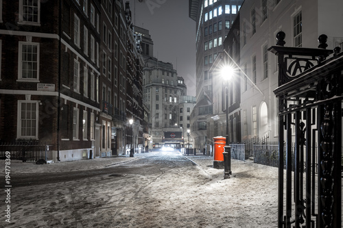 Westminster in snowy night, London photo