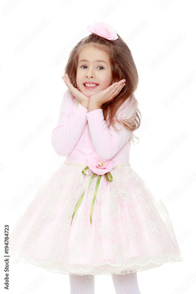 Elegant little girl in a pink dress.