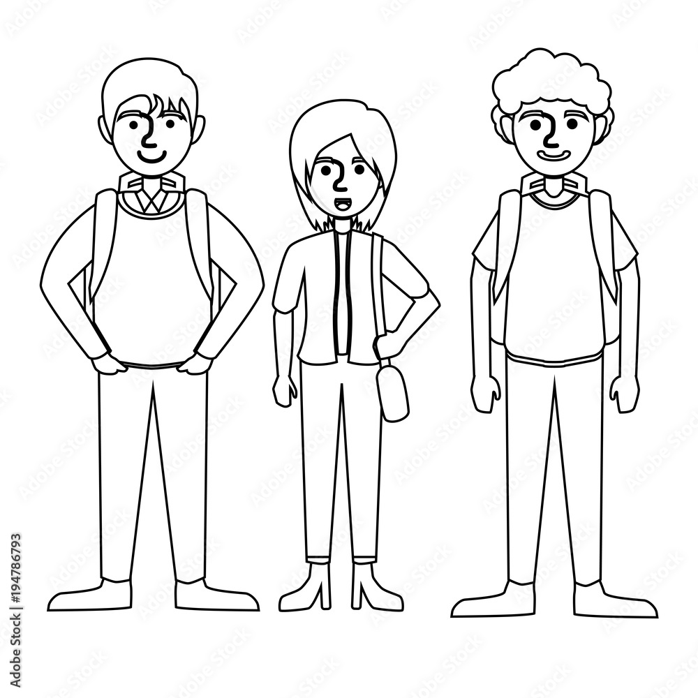 Students Set Outline Vector Students Set Outline Vector