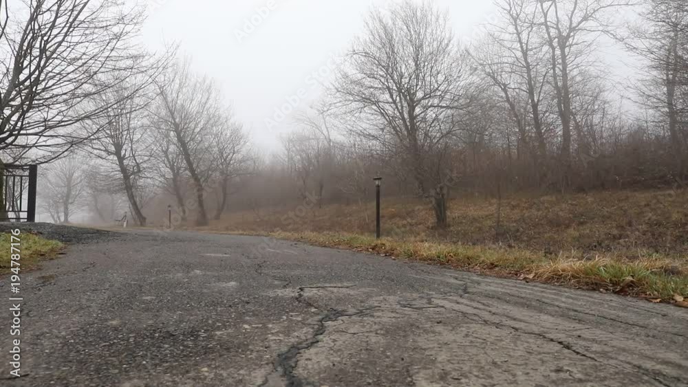 Slider shot. Landscape with misty morning fog in the Forest Lake or Beautiful forest lake in the morning at winter time. Azerbaijan nature. Caucasus. Slider shot. Landscape with misty morning fog in the Forest Lake or Beautiful forest lake in the morning at winter time. Azerbaijan nature. Caucasus.