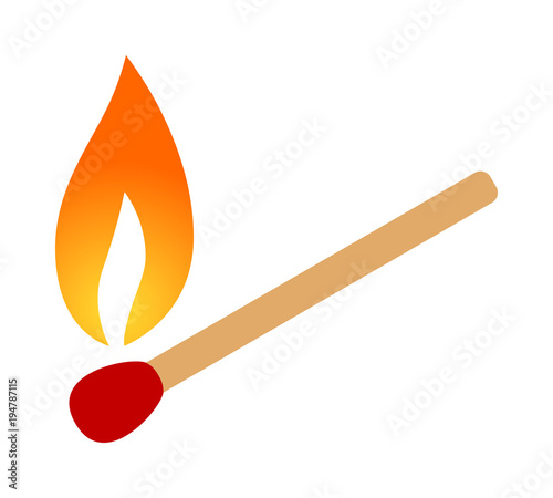 A burning match with fire/flame flat color vector icon for apps and websites