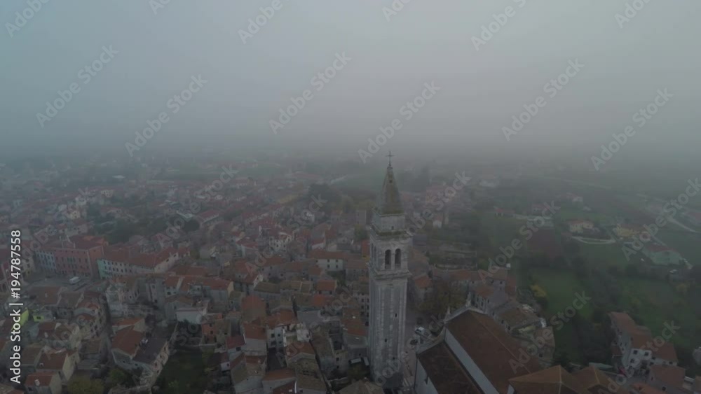 Aerial view of a foggy day in Vodnjan Aerial view of a foggy day in Vodnjan
