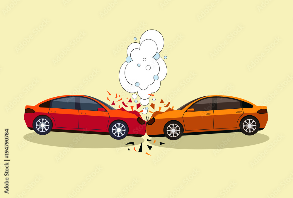 Car Accident Scene Isolated Crash On Road Concept Flat Vector