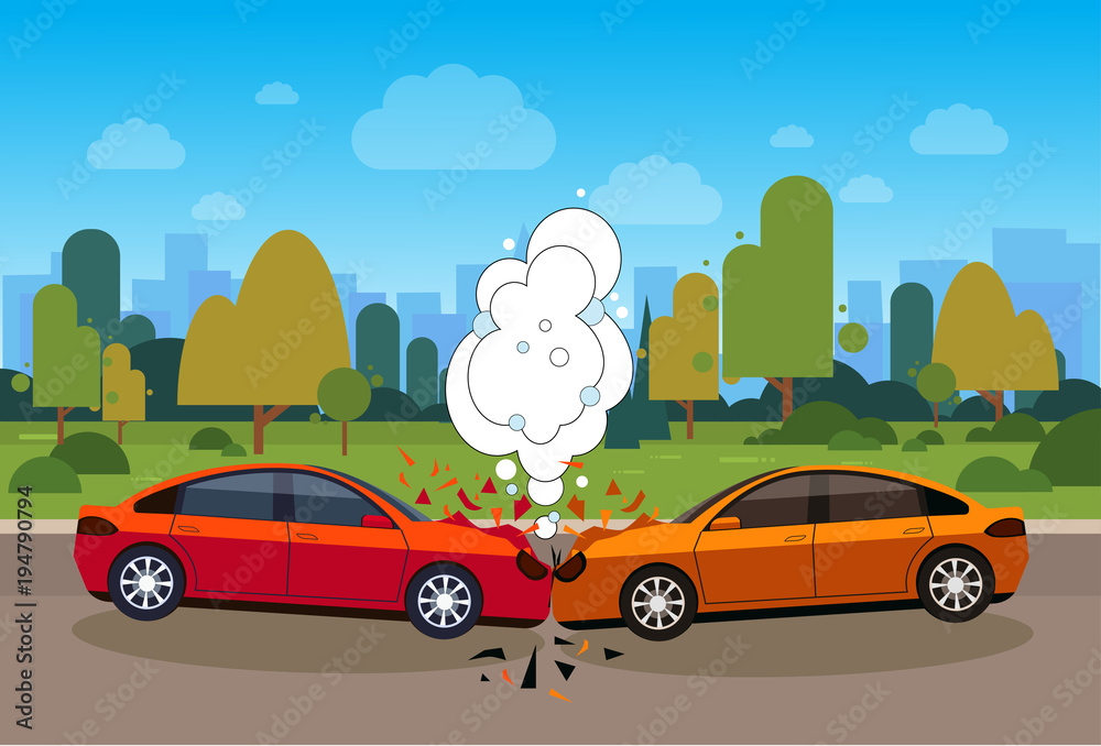 Scene Of Car Accident Danger On Road Concept Flat Vector Illustration Scene Of Car Accident Danger On Road Concept Flat Vector Illustration