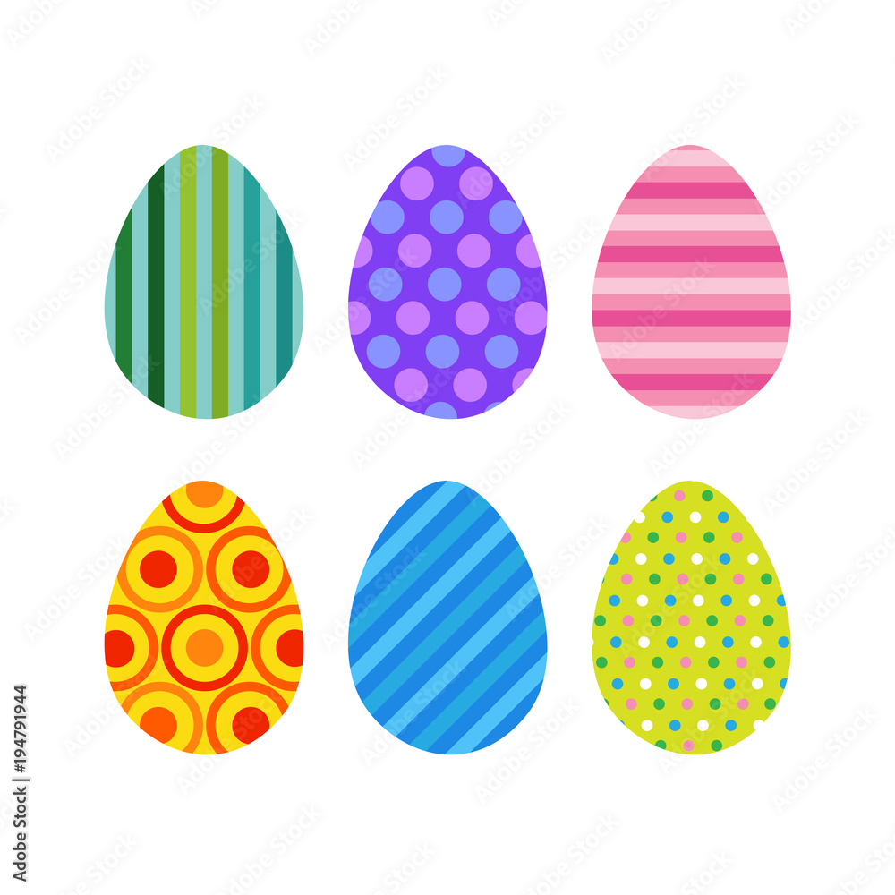 Easter Eggs Icons Decorated Colorful Painter Set Isolated On White Background Flat Vector Illustration