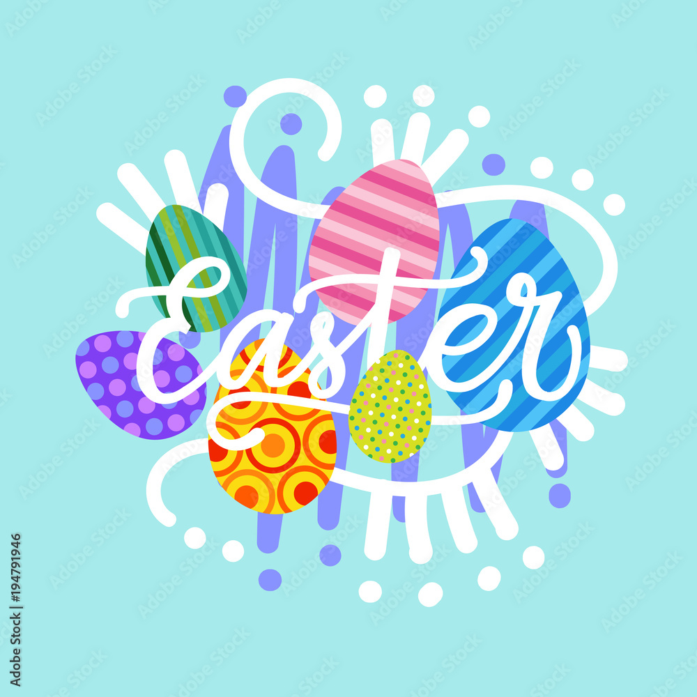 Colorful Happy Easter Greeting Card With Painted Eggs Background Vector Illustration