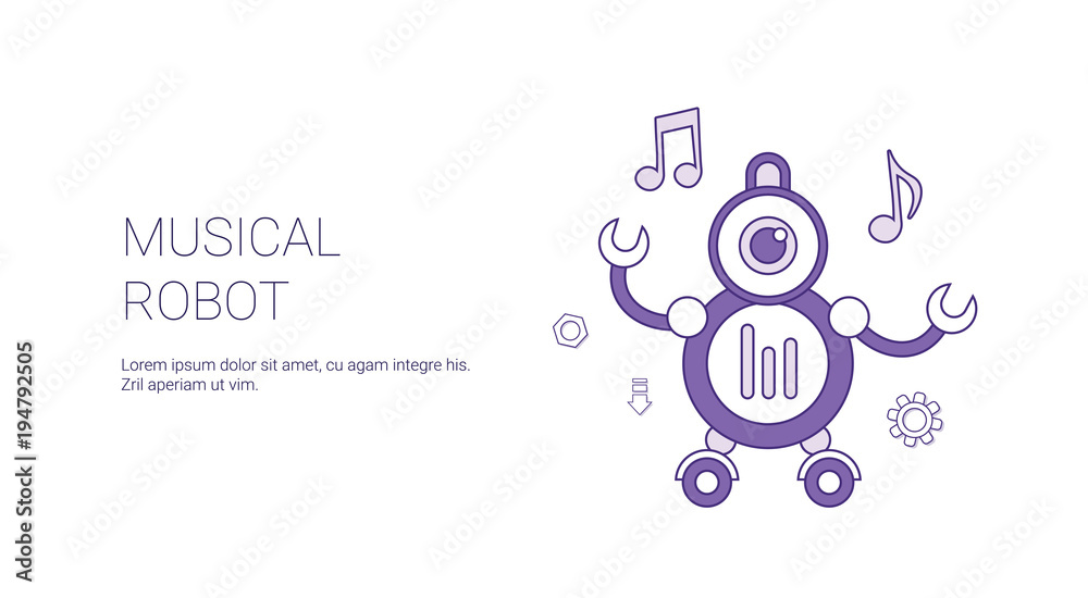 Musical Robot Technology Template Web Banner With Copy Space Vector Illustration