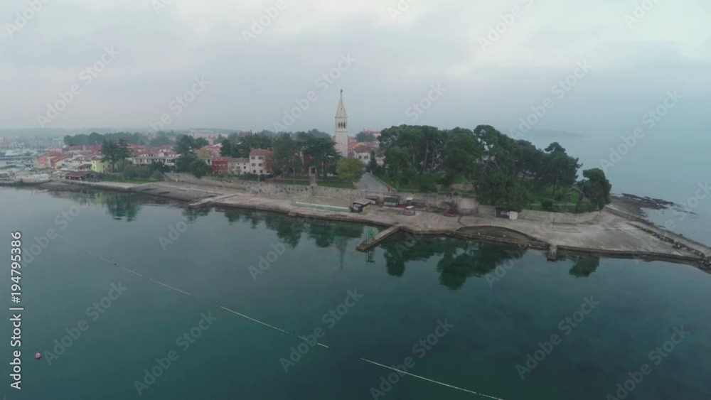 Aerial view of St. Euphemia basilica on an island Aerial view of St. Euphemia basilica on an island