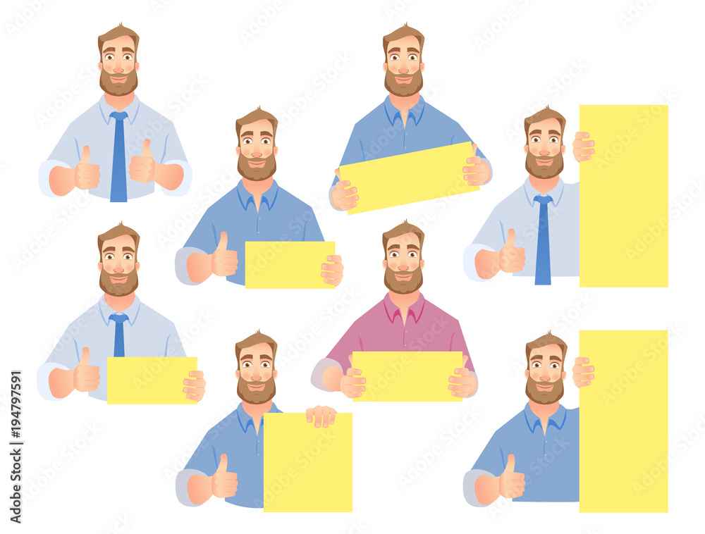 Businessman holding blank sign - set Businessman holding blank sign - set