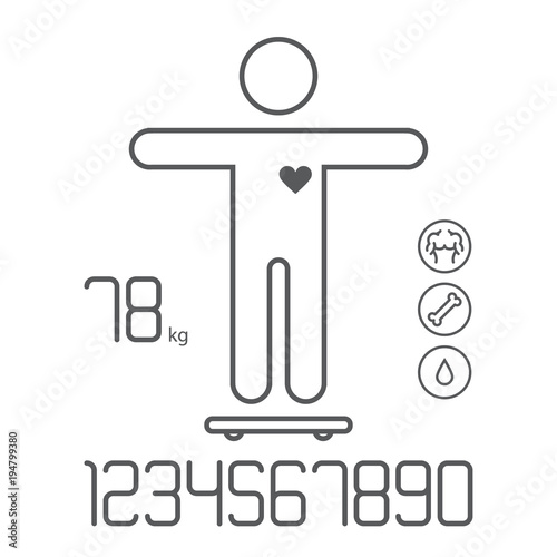 Smart scale weight fat bones water icons numbers
