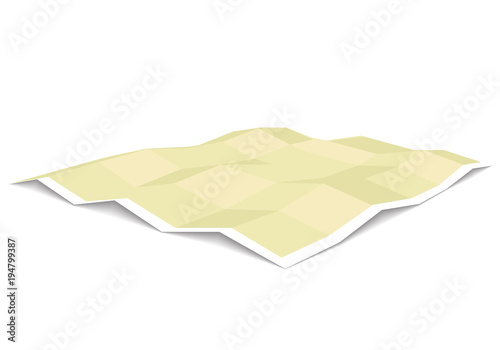 Blank unfolded paper map template three dimensional perspective