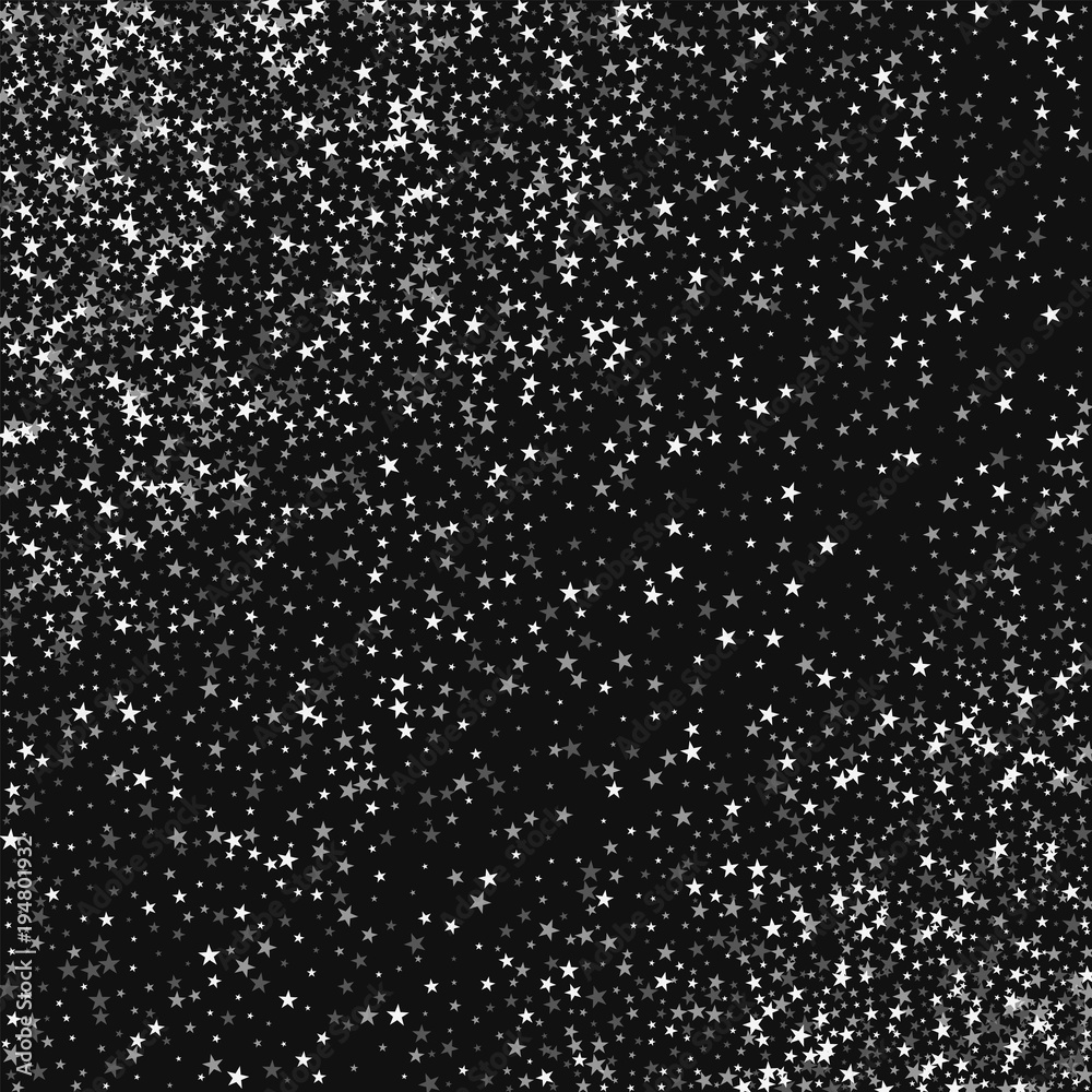 Amazing falling stars. Scatter pattern with amazing falling stars on black background. Symmetrical Vector illustration.