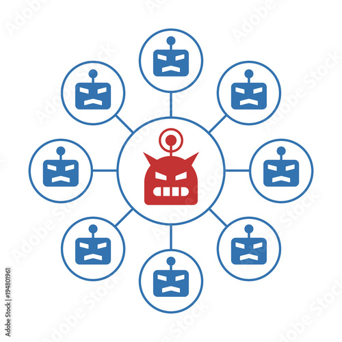 Botnet or robot network ddos cyber attack flat vector color icon for apps and websites