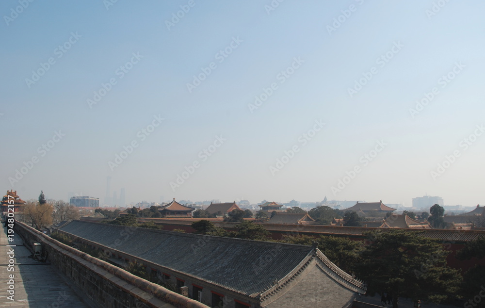 View of the Forbidden City roofs from the North Gate, Beijing, China