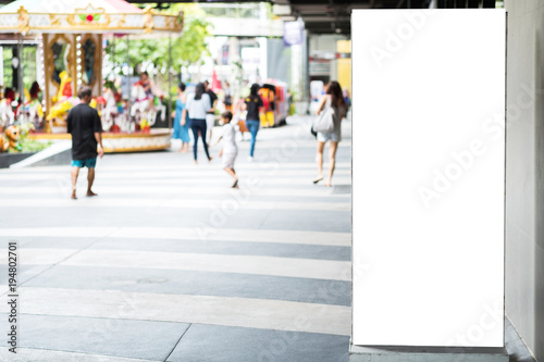 Blank advertising billboard with copy space for text, image and content at open air shopping mall.