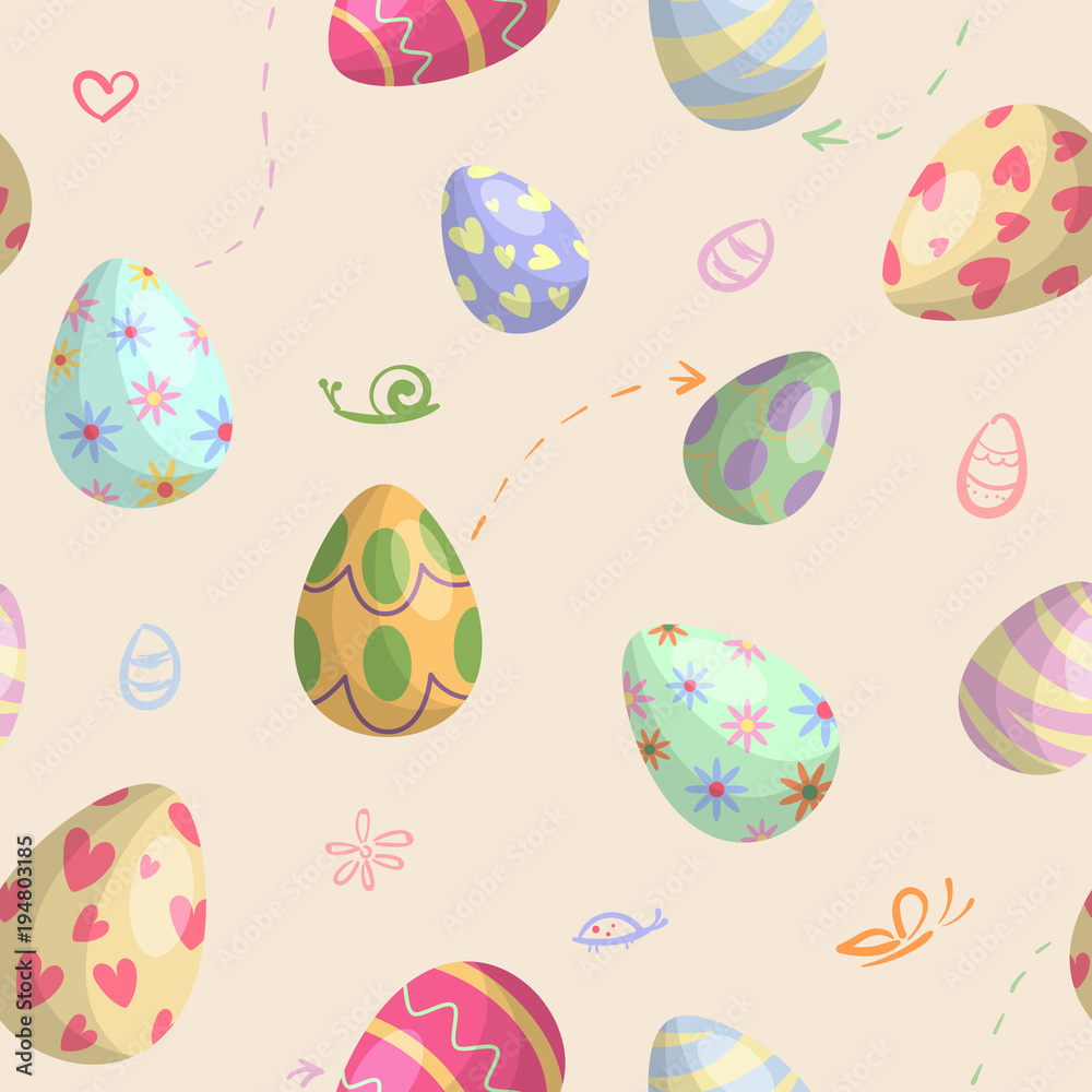 Easter seamless pattern with colored eggs