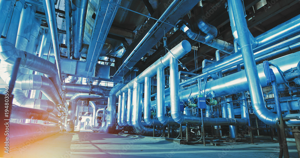 Obraz premium Industrial zone, Steel pipelines and equipment