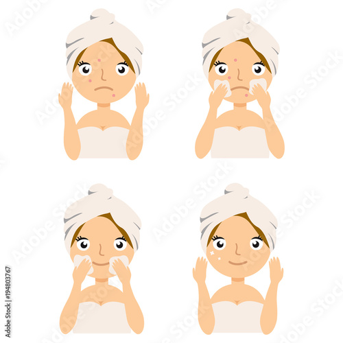 Beauty care illustration set, acne treatment, demodicosis. For your design