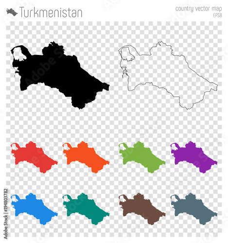 Turkmenistan high detailed map. Country silhouette icon. Isolated Turkmenistan black map outline. Vector illustration.