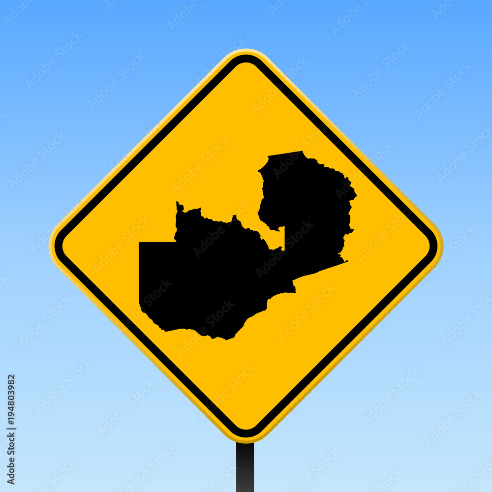 Zambia map on road sign. Square poster with Zambia country map on