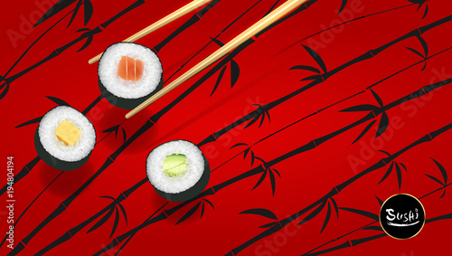 Sushi poster or flyer design temple, Vector clip art illustration.