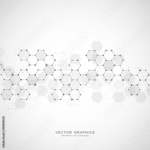 Abstract science background with hexagons and molecules. © berCheck