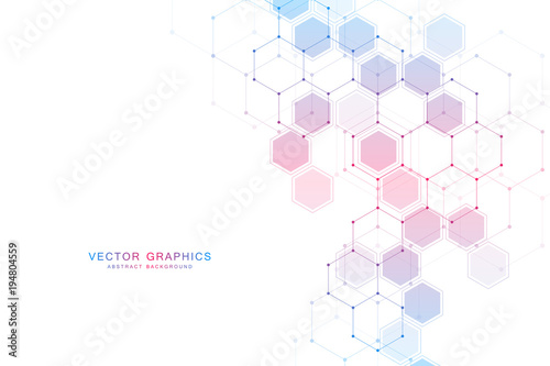 Abstract science background with hexagons and molecules.