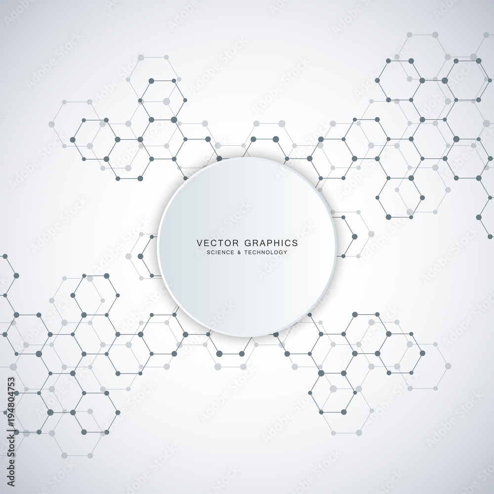 Obraz premium Abstract science background with hexagons and molecules.