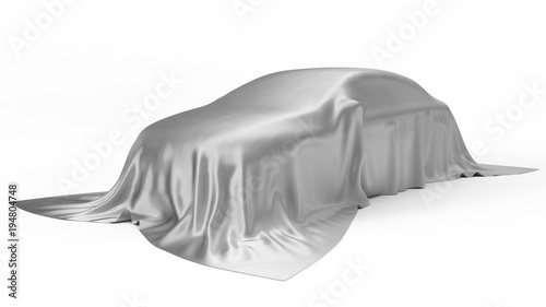 silver silk covered car concept. 3d illustration