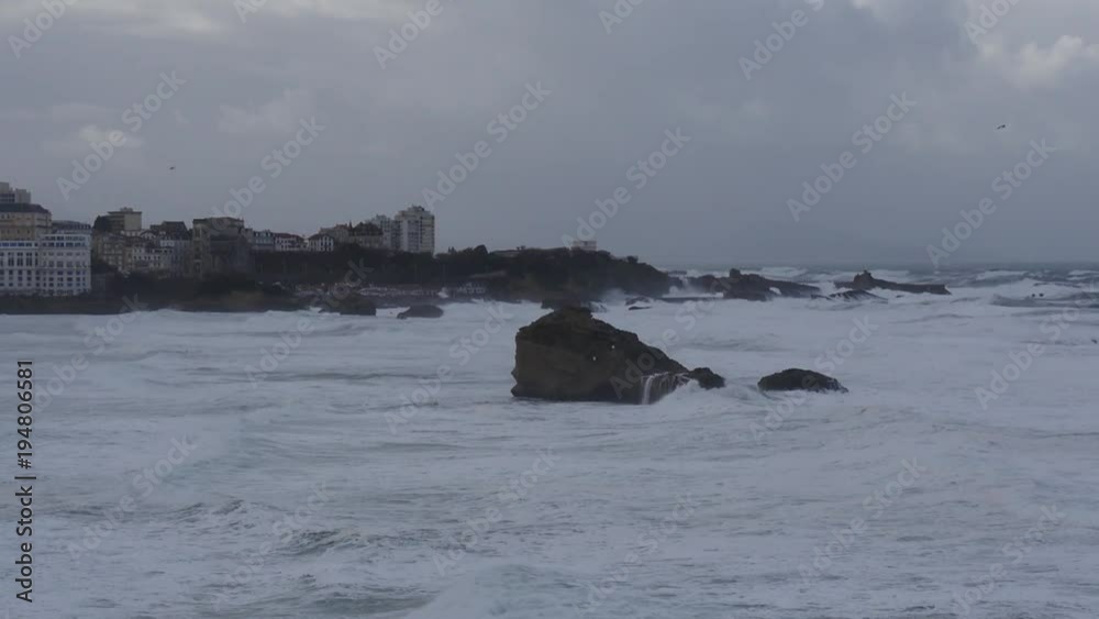 Ocean storm weather with huge waves in Biarritz, France Ocean storm weather with huge waves in Biarritz, France
