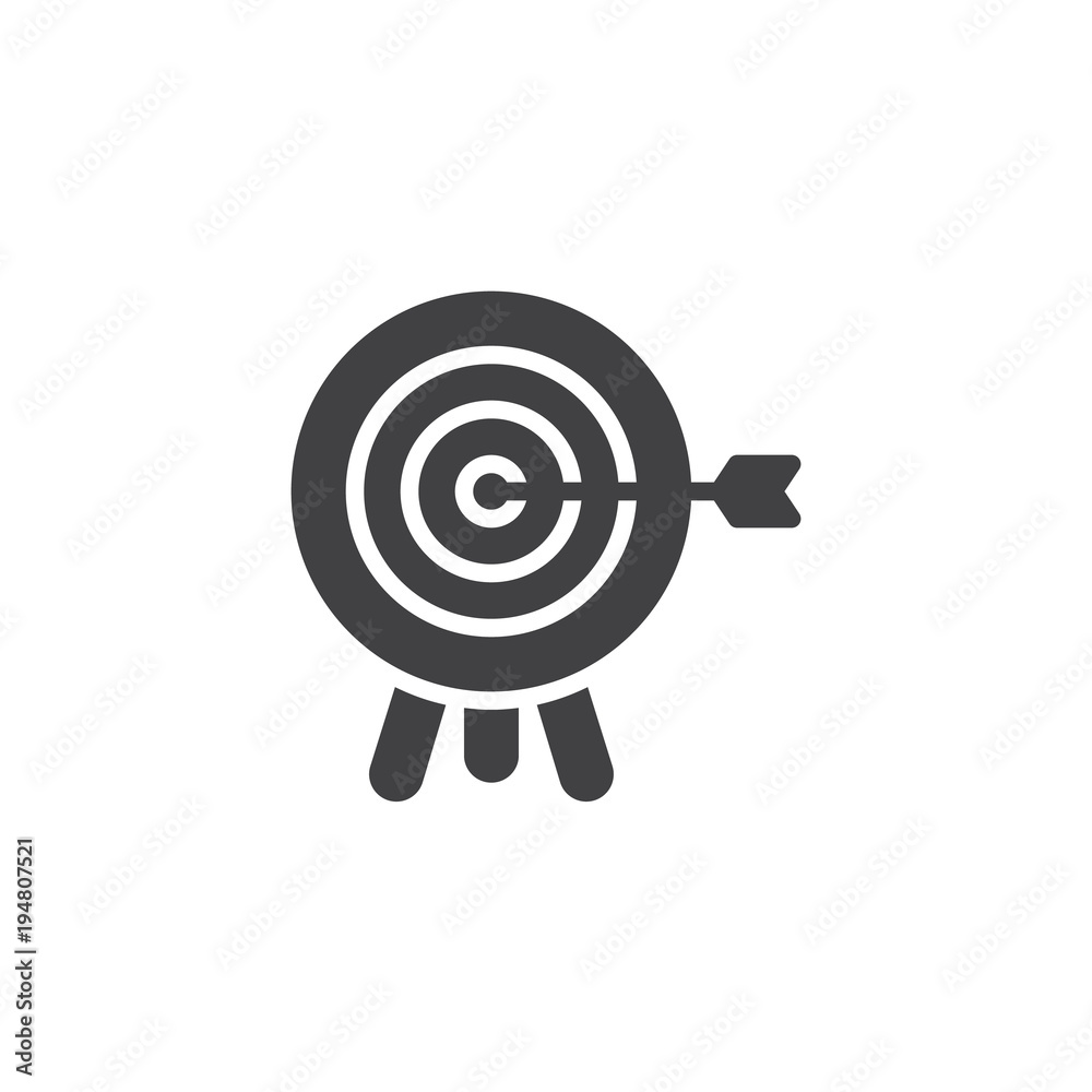 Target with arrow vector icon. filled flat sign for mobile concept and web design. Archery aiming game simple solid icon. Symbol, logo illustration. Pixel perfect vector graphics Target with arrow vector icon. filled flat sign for mobile concept and web design. Archery aiming game simple solid icon. Symbol, logo illustration. Pixel perfect vector graphics