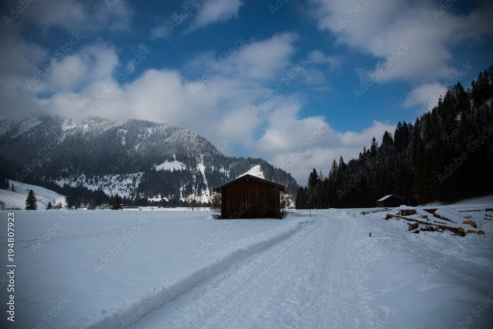 Winter in Bayrischzell, blue sky, snow