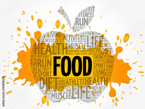 FOOD apple word cloud collage, health concept background