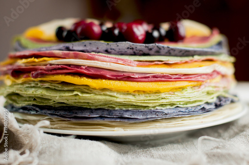 colored pancakes close-up on plates