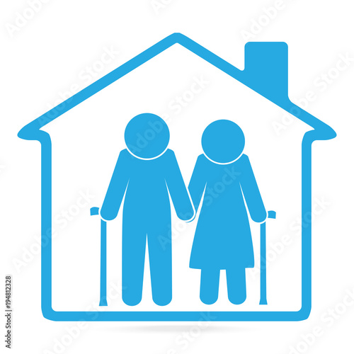Nursing home for elderly blue icon